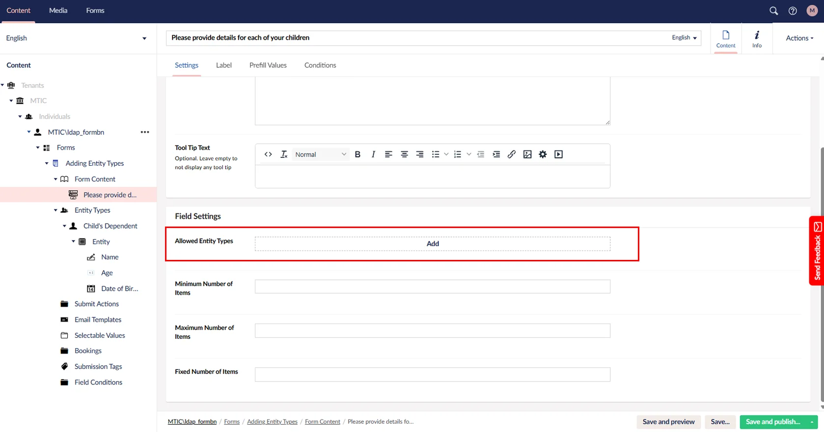 Form Entities Adding Entity Types